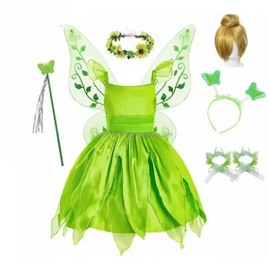 Love Party Halloween Cosplay Hada verde Tinker Bell vestido Elf Princess vestido corona Arco guante collar conjunto