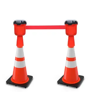 고속도로 안전 도로 경고 벨트 테이프 빨간 튼튼한 플라스틱 5m-10m 철회 가능한 장벽 교통 콘 Stanchion