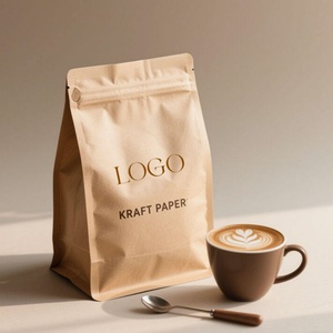 Sac à café en papier kraft imprimé personnalisé, écologique, à fond plat, avec valve et fermeture éclair, très vendu - Product Image 1