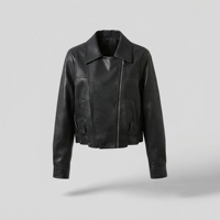 Nouvelle Arrivée Blouson Moto Court en Similicuir PU pour Femme, Col Rabattu, Fermeture Éclair Asymétrique, Effet Enduit, Couleur Unie, Automne/Printemps