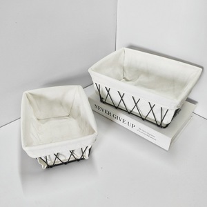 ตะกร้าเก็บของผ้าฝ้ายทรงสี่เหลี่ยมโครงเหล็กออแกไนเซอร์สำนักงานที่วางเครื่องสำอางบนโต๊ะสีขาวแบบตั้งพื้น RD232006 - Product Image 5