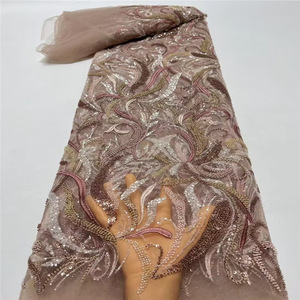 <strong>Heavy</strong> Beaded <strong>Lace</strong> <strong>Fabric</strong> Women Pearls Sequins <strong>Fabric</strong> 3D Beaded Embroidery Tulle Material Luxury African Bridal <strong>Lace</strong> <strong>Fabric</strong> - Product Image 2