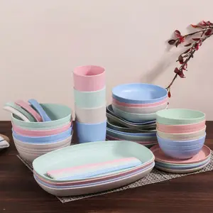 Vente en gros de pailles de blé en plastique, service de table, assiettes, assiettes et bols