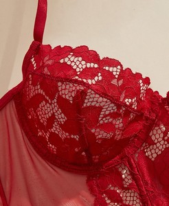 Ensemble de lingerie sexy en dentelle rouge brodée 3D, soutien-gorge et <span class=keywords><strong>culotte</strong></span> en polyester/<span class=keywords><strong>nylon</strong></span> fin, vente en gros, collection 2026 à succès pour femmes - Product Image 4