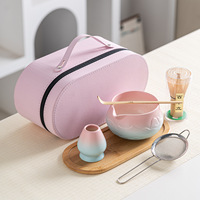 Ensemble de bols à matcha en céramique PCherry, style sac en cuir créatif, plateau à thé, ensemble de six pièces, fouet à thé