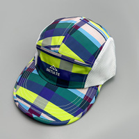 Casquette de course QKD 3D brodée en velours côtelé et nylon respirant et imperméable, ajustable, pour hommes et femmes, bleu marine et jaune fluo, pour l'extérieur