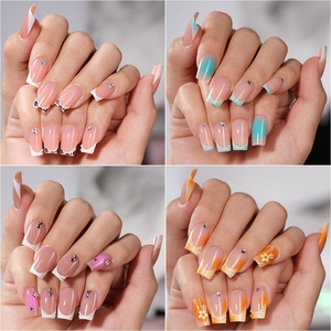 Nouveau style – Autocollants imprimés français portables, diamants pré-dessinés, French manucure simple, <span class=keywords><strong>faux</strong></span> ongles courts, 24 pièces - Product Image 2