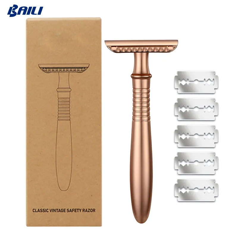 Gift box Hotel Hair Removal Cosmetics Daily Use Black Metal Safety Razor Baili Best Double Edge Shaving Razor