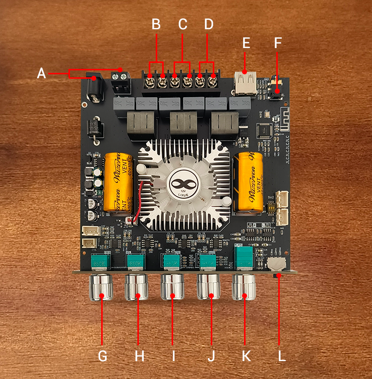 WUZHI ZK-AS21 2G BT Audio Amplifier Module 2.1 Channel TPA3255