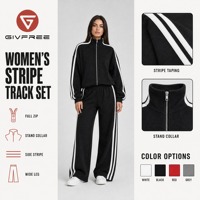 Ensemble de survêtement 2 pièces pour femme, sweat-shirt à col montant entièrement zippé, pantalon large à rayures, en molleton, style jogging décontracté, coupe oversize