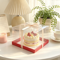 Boîte d'emballage pour dessert carrée rouge entièrement transparente de 10 pouces, jetable, durable, de qualité alimentaire, boîte cadeau pour gâteau d'anniversaire