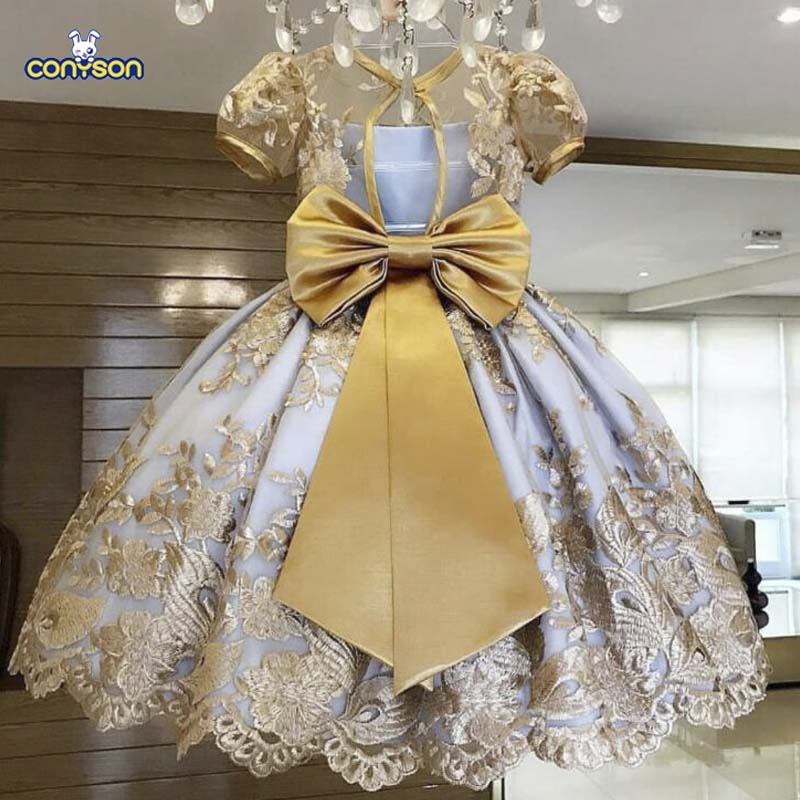 Vestido de baile bordado de malla para niñas, disfraces de fiesta de princesa para vacaciones, venta al por mayor