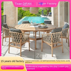 야외 로프 식탁 및 의자 세트, 티크 파티오 식탁 세트, 호텔 야외 식탁 세트, 정원 테이블 및 의자 - Product Image 2