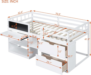Cama Alta Individual de Madera con Escritorio Rodante, Pizarra, Estante y Dos Cajones de Almacenamiento, Directo de Fábrica con 20 Años de Experiencia - Product Image 3