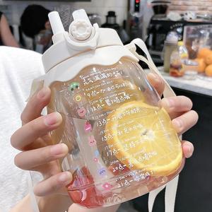 Cute <b>Plastic</b> Water Bottle With <b>Straw</b> Large Capacity Portable For Women Students Sports Use - Product Image 2