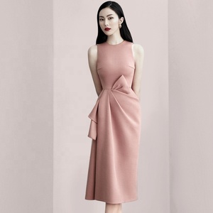 Alta calidad 2020 ropa mujeres vestidos temperamento señora o-cuello sin mangas Bow <span class=keywords><strong>vestido</strong></span> <span class=keywords><strong>Midi</strong></span> Delgado - Product Image 5