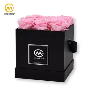 Черная картонная квадратная шляпная коробка для букета цветов