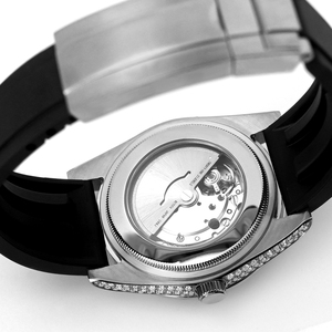 Reloj de Lujo con Diamantes de Moissanita, Estilo Hip Hop, con Correa de Goma Negra, Movimiento Mecánico, para Hombre y Mujer - Product Image 6