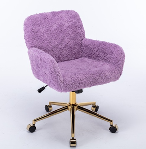 <span class=keywords><strong>Silla</strong></span> de oficina de diseño moderno para el hogar, <span class=keywords><strong>silla</strong></span> de <span class=keywords><strong>escritorio</strong></span> giratoria ajustable con base de Metal dorado con estilo de elevación de espuma de pelo de conejo Artificial - Product Image 4