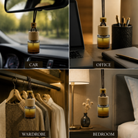 Désodorisant de voiture, fabrication directe OEM & ODM, flacon en verre dégradé givré avec bouchon en bois, logo personnalisé, emballage personnalisé longue durée