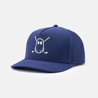 Casquette de baseball 5 panneaux en caoutchouc personnalisé avec logo, imperméable, 100 % polyester, perforations découpées au laser, pour le golf