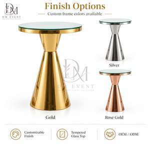 Round Cocktail <b>Table</b> for Event Rental Companies with Gold Stainless Steel Hourglass Base and Mirrored Tempered Glass Top - Product Image 4