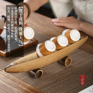 Bamboo Qige Chinese Style Shuttle Cup Drying Rack Oval Fragrant Wood Tableware Storage Rack Kitchen Desktop Tea Set Holder - Product Image 3