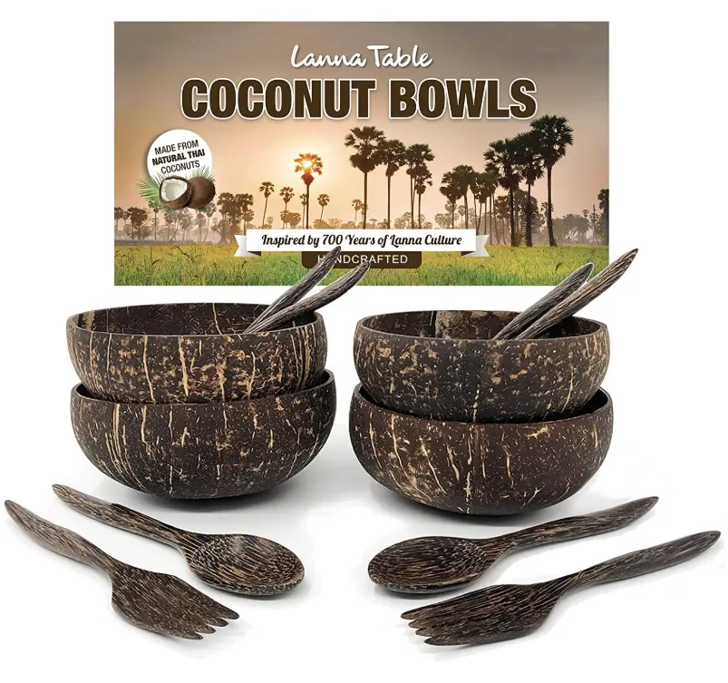 Ensemble de bols en coquille de noix de coco, logo personnalisé Amazon fait en plastique