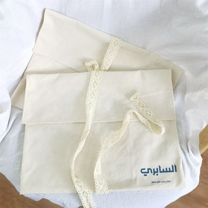 CH Custom Logo Printing Lace Ribbon Muslin <b>Envelope</b> Clothes Quilt Storage Bag Large Natural Cotton Flap Dust Pouch - Product Image 5