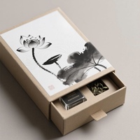 Nuevo Juego de Té de Estilo Chino con Diseño de Loto y Tinta, con Empaque de Papel Kraft Tipo Cajón y Logotipo Personalizable