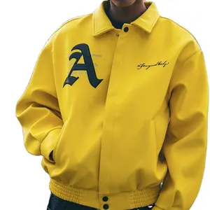 SIGH-chaqueta de cuero personalizada para hombre, chaqueta de béisbol de satén informal con solapa a la moda, de calidad