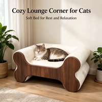 Maison pour chat en bois USMILEPET avec cadre en bois massif, nid pour animaux de compagnie avec éponge et tissu en polaire Teddy