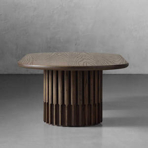 Nuevas Llegadas: Mesa de Centro Redonda de Madera Tallada Estilo Retro Antiguo para Sala de Estar con 2 Patas - Product Image 3