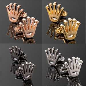 フレンチクラウン結婚式金メッキ真鍮カフリンクス男性用高級 - Product Image 1