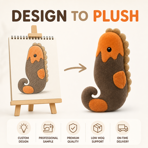Peluche Hippocampe Marron Orange Personnalisée, Jouet en Peluche Doux Créature Marine, Conception de Poupée Décorative, Faible MOQ, Service OEM ODM, Direct Usine - Product Image 1