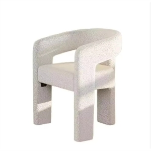Chaise de salle à manger moderne de style sherpa avec revêtement en <span class=keywords><strong>fourrure</strong></span> artificielle, pour appartement, maison, bureau, salon, avec pieds en métal blanc - Product Image 1