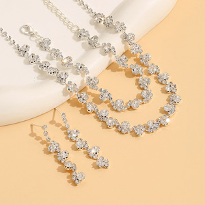 BASQUESUN Fábrica atacado personalizado cobre zircão pérola colar brincos pulseira anel temperamento luz luxo quatro peças conjunto - Product Image 3