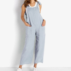 Custom Wholesale Plus Size Loose <strong>Women's</strong> Casual Overalls Pants <strong>Dungarees</strong> Casual One Piece Woven Linen Jumper <strong>Women</strong> - Product Image 3