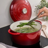 Ustensiles de cuisine en émail rouge Ensemble de casseroles 3 pièces en fonte Four hollandais avec couvercle Casserole Casserole Casserole Peu profonde Ustensiles de cuisine classiques