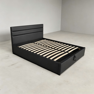 <span class=keywords><strong>Letto</strong></span> Moderno di Lusso Queen/King Size con Struttura in Acciaio, Rivestimento in Pelle PU <span class=keywords><strong>Nera</strong></span>, Testiera con Vano Contenitore Idraulico, Design Confortevole - Product Image 1