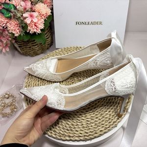 Zapatos de Tacón Alto de Lujo con Correa en el Tobillo de 6CM/8CM, Zapatos de Novia Blancos con Encaje para Boda - Product Image 6