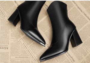Retro Sexy Midi <strong>Boots</strong> Plus Size Solid Color Women's Autumn Winter New Suede Upper Side Zipper <strong>Square</strong> <strong>Heel</strong> Pointed <strong>Toe</strong> Slim <strong>Boots</strong> - Product Image 4