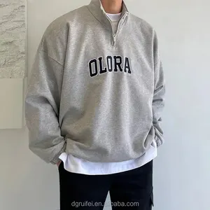 Özel tasarım nakış logosu rahat Fit grafik hafif polar erkek tişörtü çeyrek Zip kazak Sweatshirts tişörtü