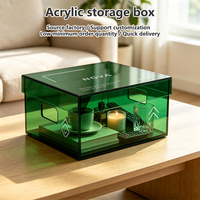 Organisateur transparent vert personnalisé avec poignées latérales pour l'organisation des articles divers sur le bureau, à la maison, boîte de rangement en acrylique