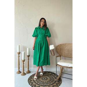 Vestido Corto Elegante de Oficina para Mujer con Mangas Abullonadas Verdes, Cinturón y Volantes, Tallas 2XL 3XL, Ideal para Otoño - Product Image 5