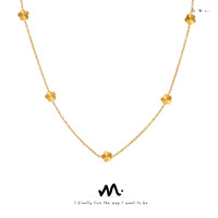 Kalung Mutiara Lapis Emas 18K Gaya Instagram Eropa Amerika dengan Rantai Bambu Bunga Kecil dan Batu Alam untuk Wanita - Grosir