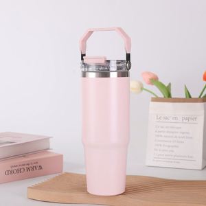Gobelet de voyage avec poignée pour voiture, 20oz 30oz, à double paroi sous vide, avec couvercle et paille, antidérapant, pour les trajets routiers - Product Image 1