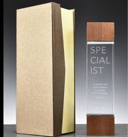 Trophée de récompense en verre personnalisé avec base en bois Trophée de cristal