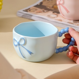 Juego de tazas de cerámica con diseño de lazo, acabado mate, colores pastel para el té de la tarde, taza de cerámica - Product Image 5