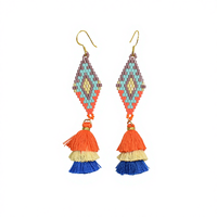 Anting-anting liontin tren mode desain baru Miyuki, anting-anting berlian warna-warni, rumbai berlapis-lapis, rajutan tangan, kustomisasi
